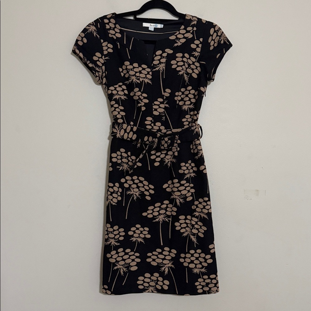 Boden Black tan Floral Mini Dress textured Shift women 4P waist belt office - Picture 10 of 10